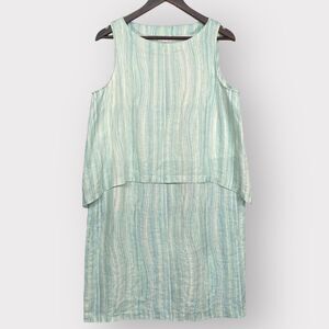 PureJill Linen Shift Dress Women M Pastel Green Striped Overlay Sleeveless‎ B89